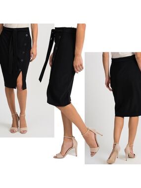 JOSEPH Ribkoff black BUTTON UP BELTED SKIRT Sz 14
